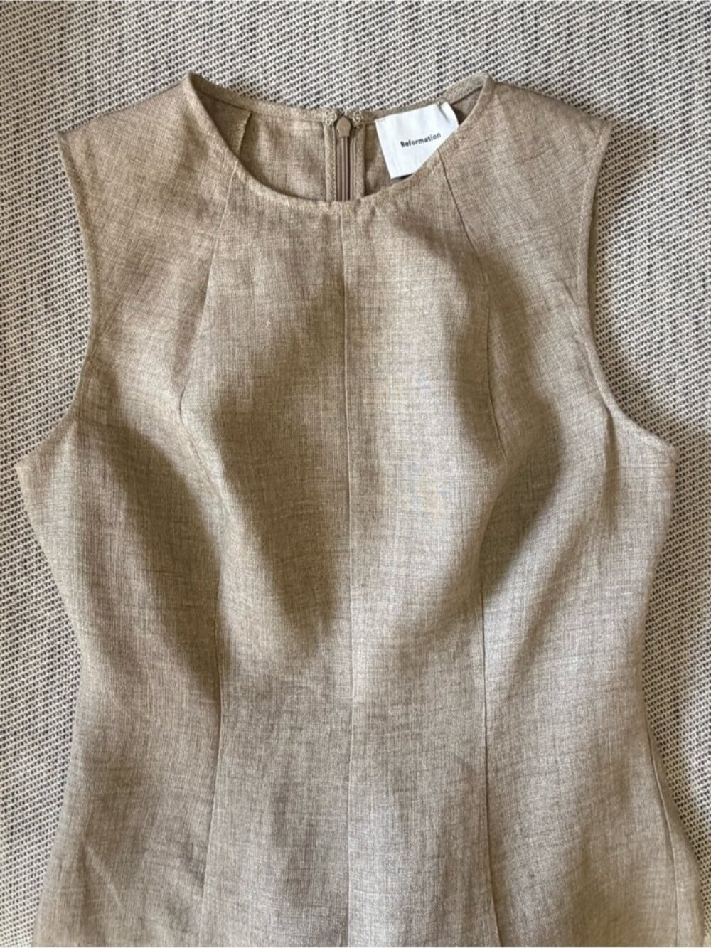 NEW Reformation Cecilia Linen Sleeveless Maxi Dress Dark Oatmeal Tan | US 4 UK 8 - Picture 11 of 14
